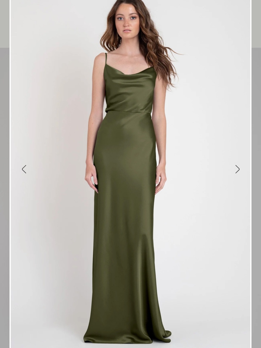 NWT JENNY YOO Sylvie Luxe Satin Dress Olive Women’s Size 12 7176